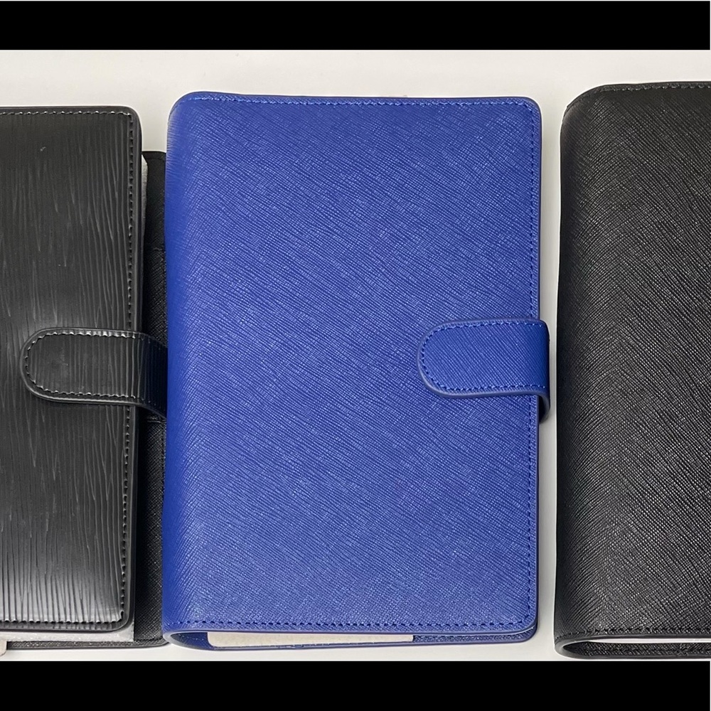Luxe Genuine Electric Blue Saffiano Leather Personal Size Six Ring Agenda Binder